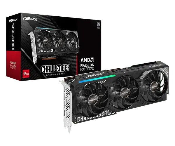 ASRock AMD Radeon RX 9070 Challenger Triple Fan 16GB GDDR6 PCIe 5.0 Graphics Card